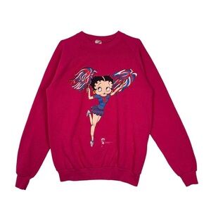 Vintage 1990s Betty Boop Cheerleader Graphic Hot Pink Sweatshirt Rare XL